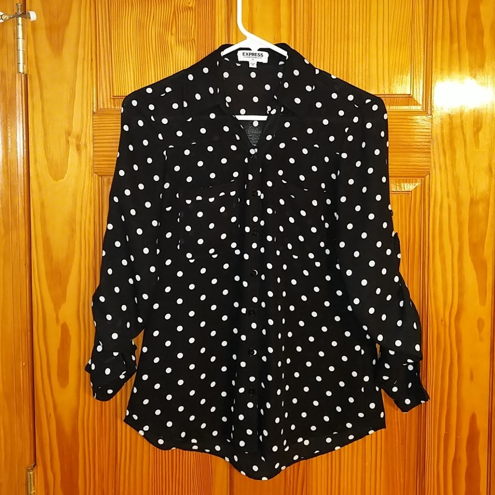 Express black and white polka dot portofino shirt
